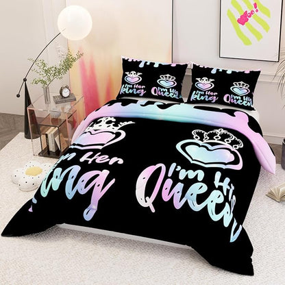 Queen and King Comforter Sets for Kids Adults,3D Pattern Black Pink Blue Color,Decorative Bedding Comforter Sets with 2 Pillow Shams, King Size
