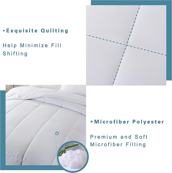 DOWNCOOL Twin Comforter Set -All Season Bedding Comforters Sets with 1 Pillow Case -2 Pieces Bed Set Down Alternative Comforter Set -White Twin Bedding Sets(64"x88")