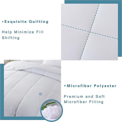 DOWNCOOL Twin Comforter Set -All Season Bedding Comforters Sets with 1 Pillow Case -2 Pieces Bed Set Down Alternative Comforter Set -White Twin Bedding Sets(64"x88")