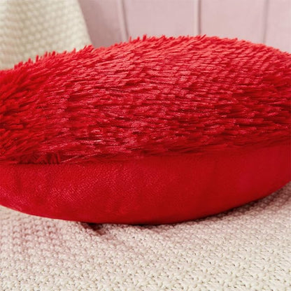 MOOWOO Red Heart Faux Fur Throw Pillow with Pillow Cover and Insert,Sherpa Plush Fluffy, Solid Color,Christmas Decorations,Valentines Day Decor, Heart Shape Gift for Girls,Love Pillow