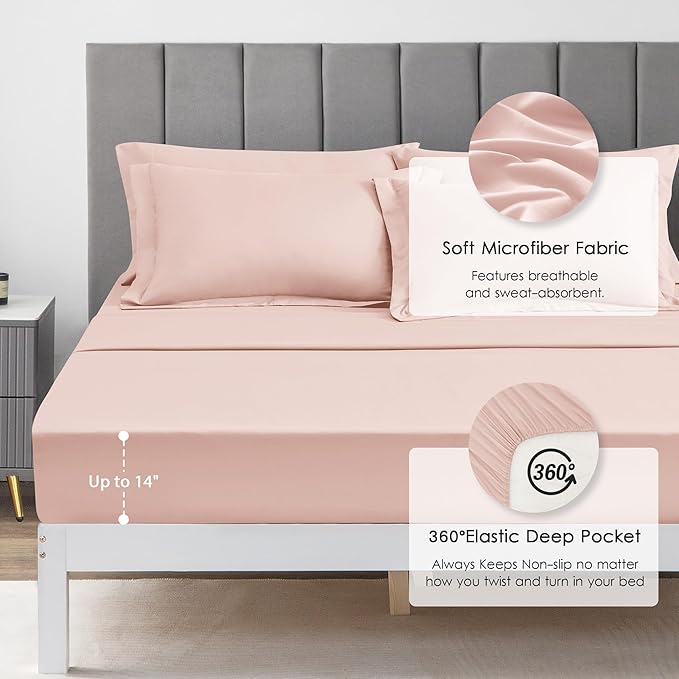 Love's cabin King Size Comforter Set Pink, 7 Pieces King Bed in a Bag, All Season Bedding Sets with 1 Comforter, 1 Flat Sheet, 1 Fitted Sheet, 2 Pillowcase and 2 Pillow Sham