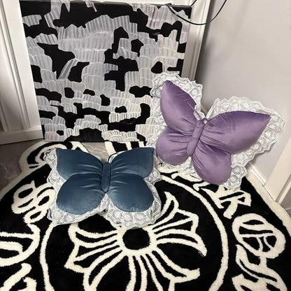 Butterfly Throw Pillow, Butterfly Shaped Decorative Pillow for Sofa Couch Bed, Plush Velvet Lumbar Support Cushion for Office Chair & Car Seat (Purple)