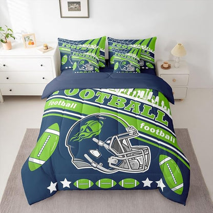 Feelyou Football 7 Pieces Comforter Sets Queen Size Kids Rugby Sports Bedding Set for All Season Football City Bed in a Bag with Comforter, Sheets, Pillowcases & Cushion Cover