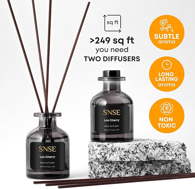 SNSE Los Cherry Perfumed Reed Diffuser Set - Premium Reed Diffusers for Home with Diffuser Reeds, Luxurious Gift Aroma, Sophisticated Scent, Ideal for Relaxation, Elegant Home Fragrance