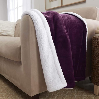 Genteele Sherpa Throw Blanket Super Soft Reversible Ultra Luxurious Plush Blanket, 50 x 60 inches, Rich Purple/White