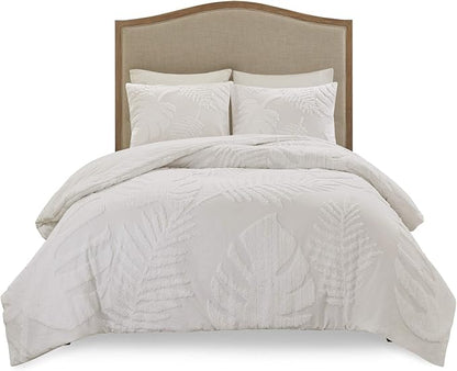 Madison Park Tufted Chenille Cotton Comforter, All Season Bedding Set, Matching Shams, Bahari, Coastal Palm Leaf Off White King/Cal King(104"x92") 3 Piece