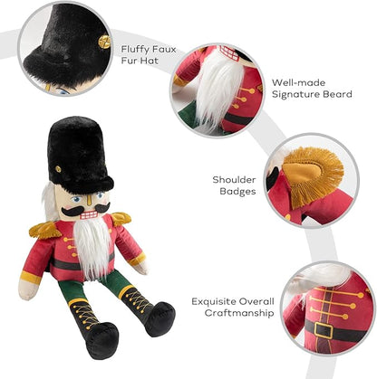 Phantoscope Nutcracker Christmas Throw Pillow Handcrafted Velvet Decorations Decor Pillow Family Kids Gift for Indoor Living Room Sofa Couch, Red 9 x 24 Inches
