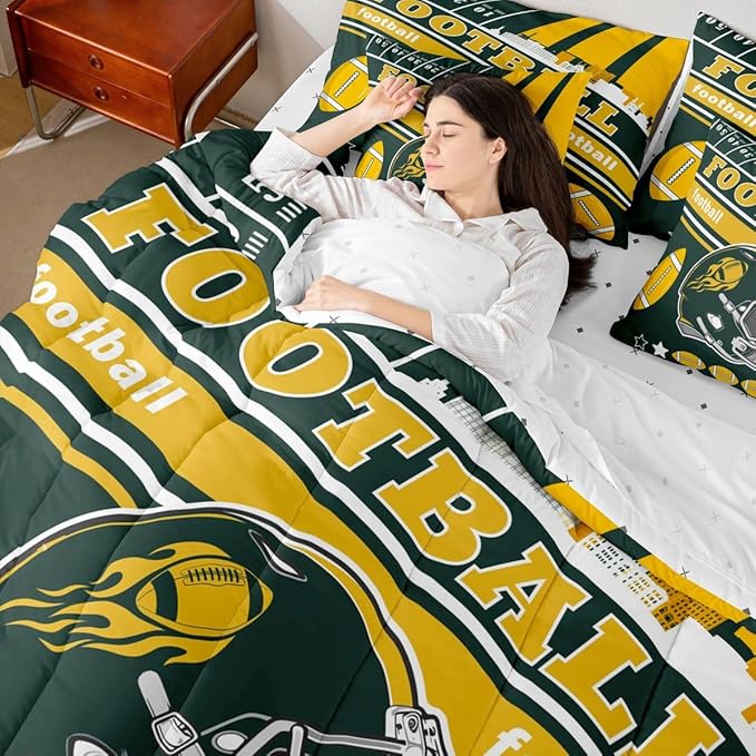 Feelyou Football 7 Pieces Comforter Sets Queen Size Kids Bedding Set for All Season Rugby Sports Football City Bed in a Bag with Comforter, Sheets, Pillowcases & Cushion Cover