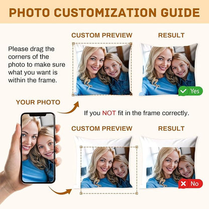 Custom Pillow with Picture & Text - Include Insert, Personalized Gifts for Mothers Day, Custom Photo Pillow Double-Sided Printing | 5 Sizes & 10 Colors Optional, Custom Keepsake Gifts for Loved One