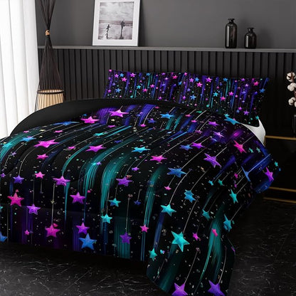 Colorful Stars Comforter Set Full Size,Galaxy Starry Printed Bedding Set for Men Women Adults,Colorful Stars Room Decor with Soft and Lightweight Comforter and 2 Pillowcases