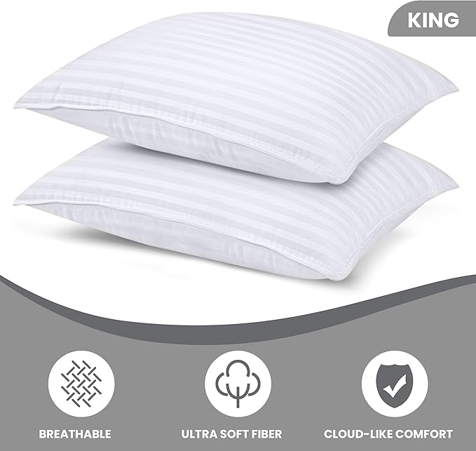 Utopia Bedding Bed Pillows for Sleeping King Size (White), Set of 2, Down Alternative Pillow for Sleeping, Cooling Hotel Quality Pillow Set for Back, Stomach or Side Sleepers