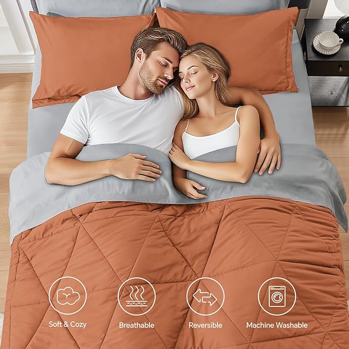 BEDELITE Twin Comforter Set 5 Pieces Bed in A Bag - Soft Microfiber Reversible Burnt Orange Bed Set with Comforters, Sheets, Pillowcase & Sham, Cozy Luxury Bedding Sets for All Season