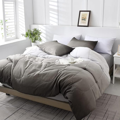 Grey Comforter Set Queen Size 7 Pieces Ombre Effects Gradient Black and Grey Bedding Bed in a Bag - All Season Lightweight Microfiber Bedding Sets with Comforter for Women Men Teens (90" x90")