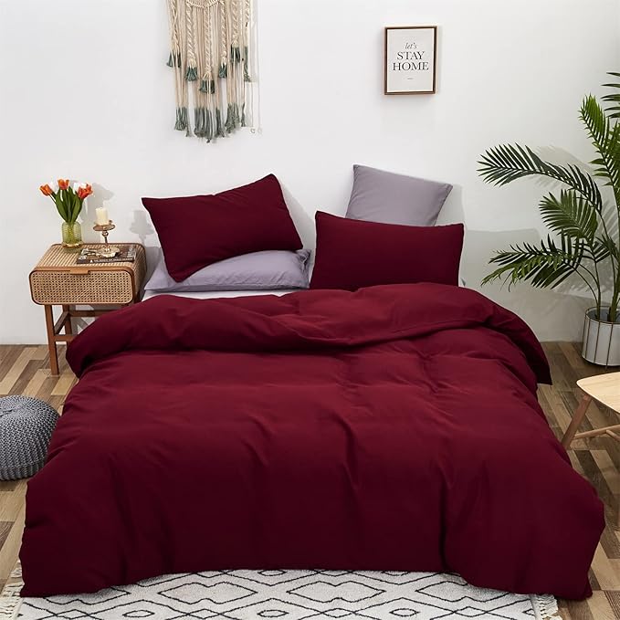 Cottonight Burgundy Comforter Set Full Wine Red Bedding Set Full Solid Claret Comforter Modern Blanket Quilt Breathable Durable Dark Red Comforter Set for Women Men