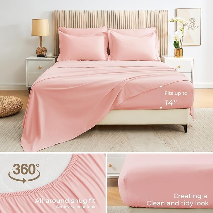 Sasttie Queen Comforter Set, Pink 7 Pieces Bed in a Bag Queen, Complete Bedding Set Includes Comforter, Flat Sheet, Fitted Sheet, Pillowcases and Pillow Shams, Pink