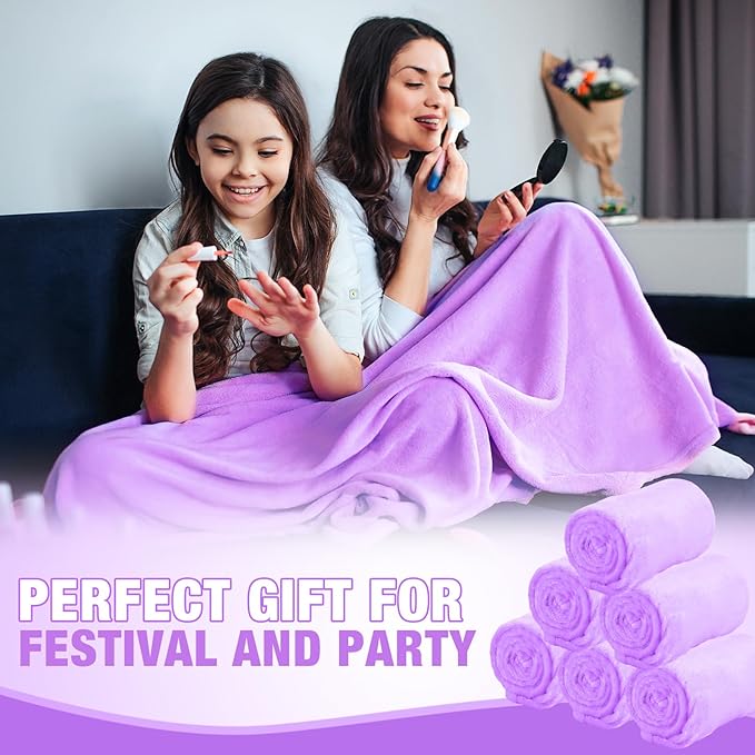 12 Pcs Fleece Blankets for Girls Sleepover Party Soft Fuzzy Throw Blanket 40 x 60 Inch Warm Flannel Blanket for Teenager Bed Travel SPA Movie Party(Light Purple)