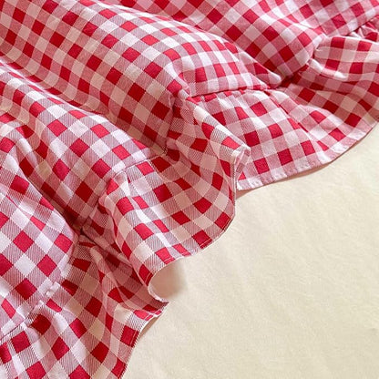 NSNLGSGC Red Ruffle Gingham Comforter Set Queen, Pre-Washed Ruffled Plaid Checked Comforter Bedding, 3 Pieces Vintage Farmhouse Grid Bedding Set(Red Gingham, Queen)