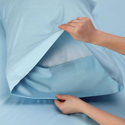 Bedsure Queen Sheet Set, Rayon Derived from Bamboo, Cooling Sheets, Breathable & Soft, Deep Pocket Up to 16 Inches, Hotel Luxury Silky Bedding for Hot Sleepers, Aqua
