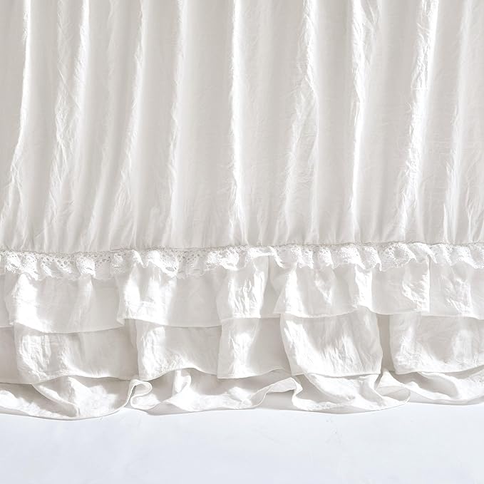 Lush Decor Ella Ruffle Lace Bedspread, 3 Piece Set, Queen, Neutral - Cute Bed Set - Queen Bedding - Beige Bedding - Coquette Decor - Neutral Ruffle Trim - Beige Lace Trim