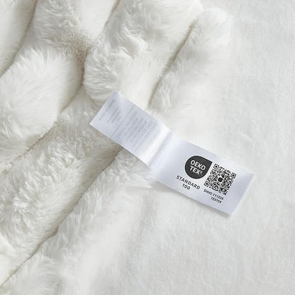 Cozy Bliss Faux Fur Throw Blanket for Couch, Cozy Warm Plush Striped Blanket for Sofa Bedroom Living Room, 60 * 80 Inches Cream White