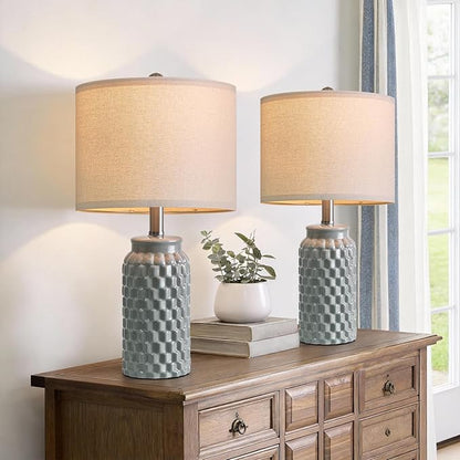 20.5" Ceramic Table Lamps Set of 2, Modern Farmhouse Boho Bedside Lamps for Bedroom, Nightstand Lamps for Living Room End Tables, Small Desk Lamps, Grey
