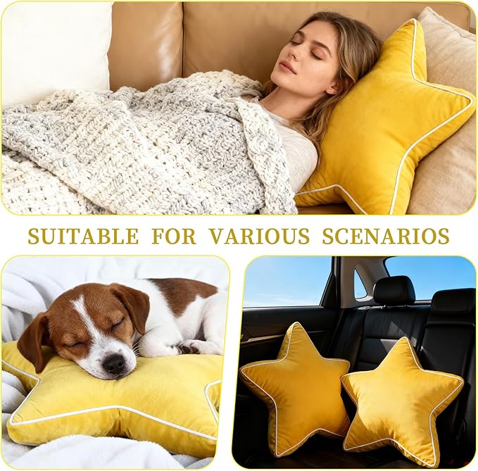 Star Pillow - Decorative Pillows Cozy Room Décor Throw Pillow Accent Floor Cushion Yellow