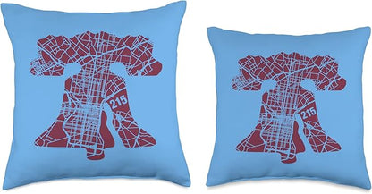Philadelphia Street Map Liberty Bell Ill 215 Vintage Philly Throw Pillow