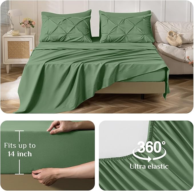 JOLLYVOGUE Twin XL Comforter Set 5 Pieces - Bed in a Bag Twin XL for All Season, Pintuck Bedding Comforter Sets with Comforter, Flat Sheet, Fitted Sheet and Pillowcases & Shams, Green