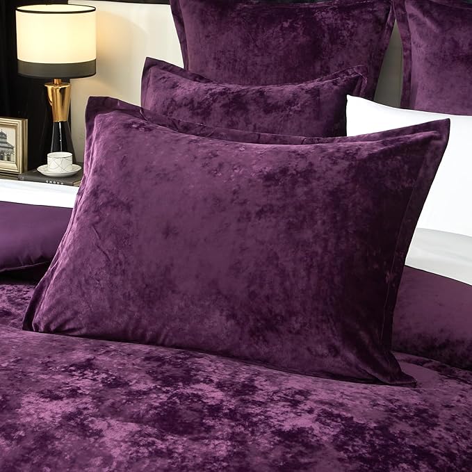 Ivellow Crushed Velvet Comforter Set King Purple Comforter Set 5pcs Ultra Soft Lightweight Breathable Bedding Set Luxury Cozy Flannel Comforter King Size (1 Comforter,2 Pillow Shams, 2 Euro Shams