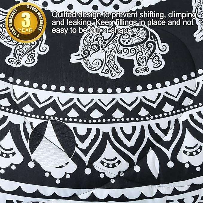 uxcell 3-Piece Bohemian Black Comforter Sets - 3D Printed Bohemia Themed - All-Season Down Quilted Duvet - Reversible Design - Includes 1 Comforter, 2 Pillow Cases Queen