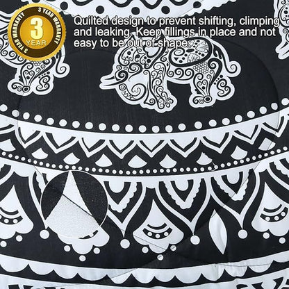 uxcell 3-Piece Bohemian Black Comforter Sets - 3D Printed Bohemia Themed - All-Season Down Quilted Duvet - Reversible Design - Includes 1 Comforter, 2 Pillow Cases Queen