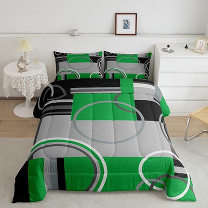 Peacock Green Comforter for Bedroom Decor Circles Spiral Duvet Insert Chic Black Grey White Down Comforter Queen Size Modern Swirls Square Quilt Set Abstract Graphic Texture Bedding Set