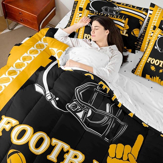 Feelyou Football 7 Pieces Comforter Sets Queen Size Bedding Set for Boys Kids Teen Sports Theme Football City Bed in a Bag with Comforter, Sheets, Pillowcases & Cushion Cover