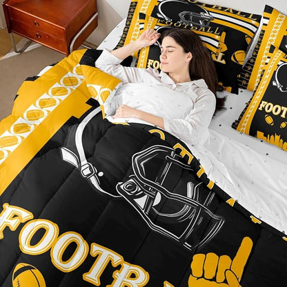Feelyou Football 7 Pieces Comforter Sets Queen Size Bedding Set for Boys Kids Teen Sports Theme Football City Bed in a Bag with Comforter, Sheets, Pillowcases & Cushion Cover