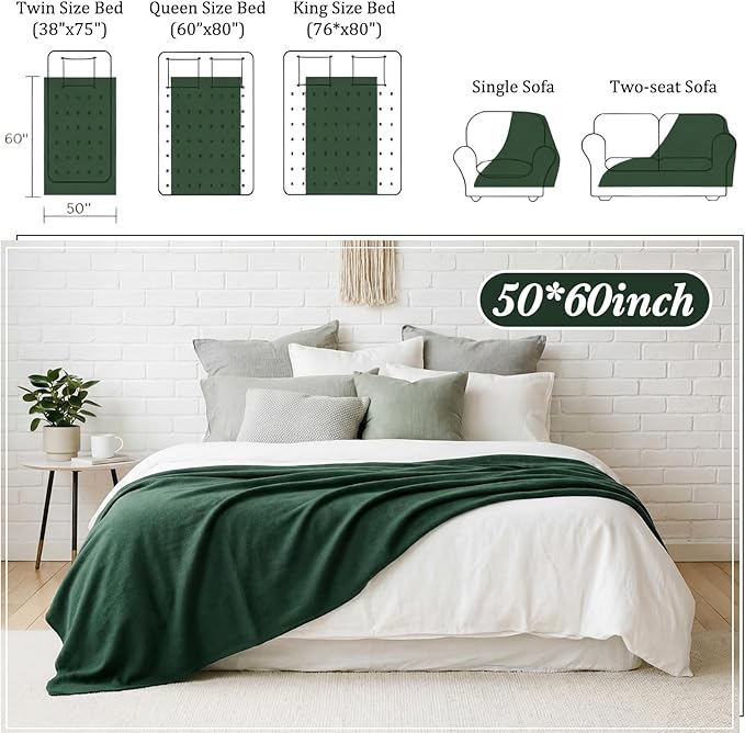 Kinlop Fleece Blanket Bulk 60 x 50 Inch Soft Lightweight Fleece Cozy Blanket Warm Throw Plush Pet Throw for Bed Couch Sofa Home Office Wedding Gifts Travel Camping(Green Tones)