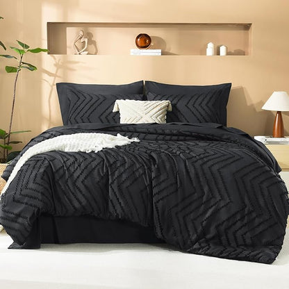 Litanika Oversized King Size Comforter Set with Sheets Black - 7 Pieces Bed in a Bag Oversized King Boho Tufted Complete Bedding Sets with Comforter, Sheets, Pillowcases & Shams