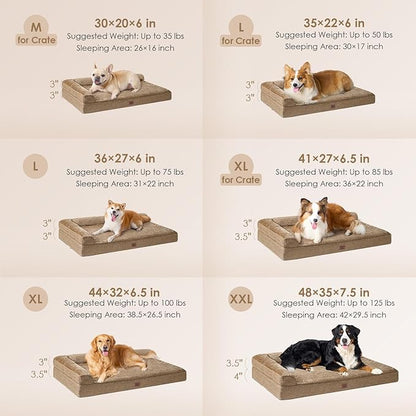 EHEYCIGA Large Dog Bed Memory Foam for Crate, Orthopedic Dog Bed Large Size Dogs with Washable Removable Cover, Waterproof Pet Sofa Couch with Nonskid Bottom, 35x22x6, Camel