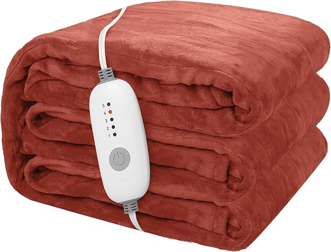 Electric Heated Blanket 72"x84" Full Size Flannel Heated Blanket, Cozy & Warm for All Night, 5 Heat Settings & 10 Hours Auto Off, Machine Washable, Brick Red