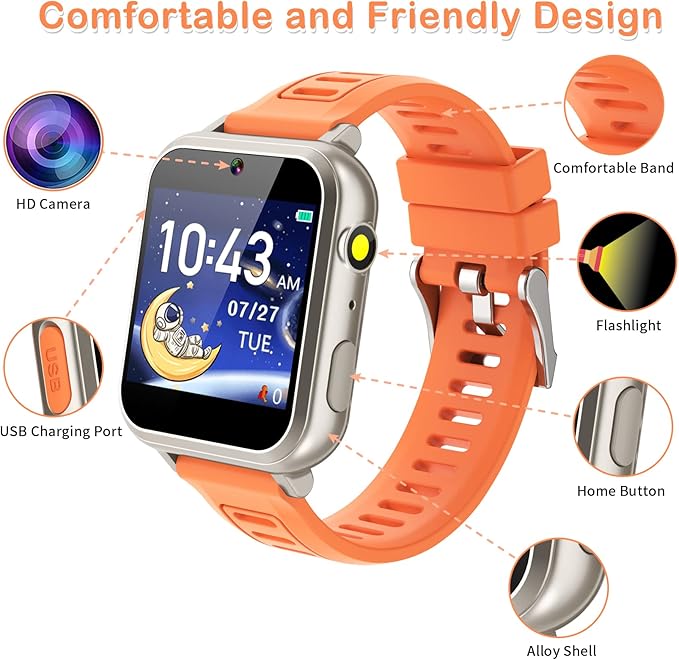 Smart Watch for Kids, Kids Smart Watch with 39 Puzzle Games Camera Video Recorder Music Alarm Calculator Calendar Flashlight Pedometer Birthday Gift Educational Toys for 3-12 Year Old Boys Girls