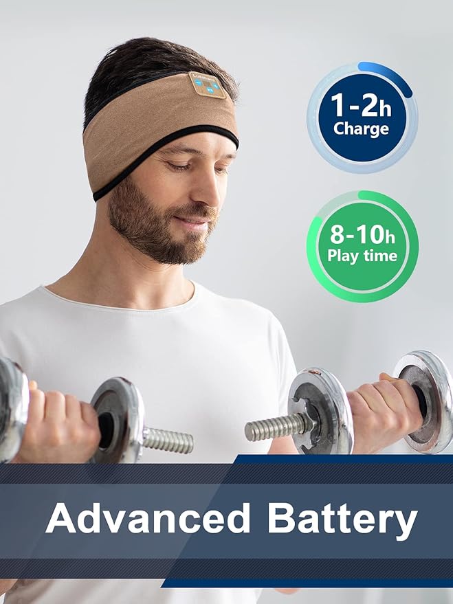 Lullaband Sports Headband Headphones Wide Stretchy Non-Slip Moisture Desert Color Wicking Sweat Sleep Headbands for Men Women Sleeping Running Fitness Yoga Cycling