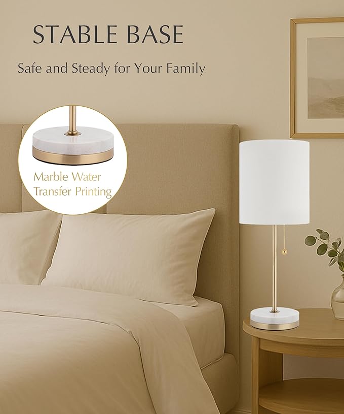 HarvestLand Pure 21” Table Lamp for Living Room and Bedroom – Farmhouse End Table Lamp for Nightstand or Sofa Side – Bedside lamp, Decorative lamp, Living Room Lamps for end Table