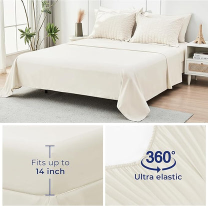 HYMOKEGE Ivory Full Size Comforter Sets Seersucker 7 Pieces, All Season Luxury Bed in a Bag for Bedroom, Bedding Set with Comforters, Sheets, Pillowcases & Shams