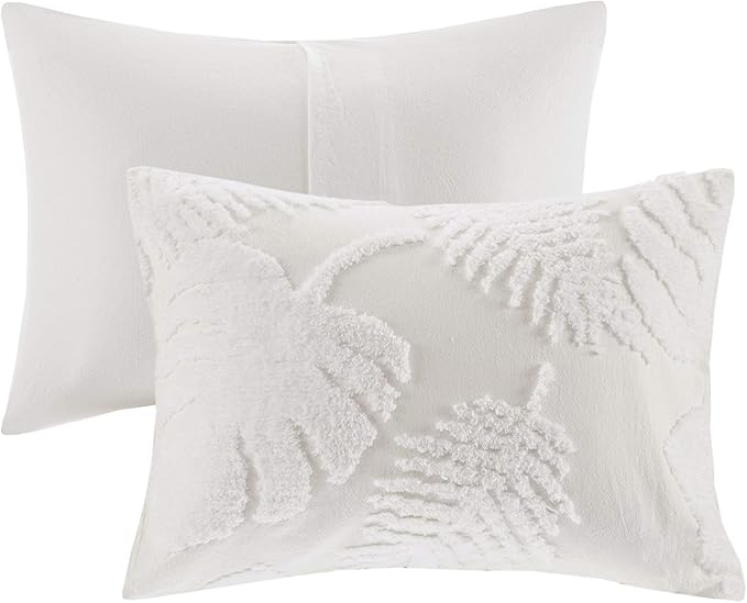 Madison Park Tufted Chenille Cotton Comforter, All Season Bedding Set, Matching Shams, Bahari, Coastal Palm Leaf Off White King/Cal King(104"x92") 3 Piece