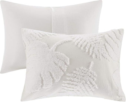 Madison Park Tufted Chenille Cotton Comforter, All Season Bedding Set, Matching Shams, Bahari, Coastal Palm Leaf Off White King/Cal King(104"x92") 3 Piece