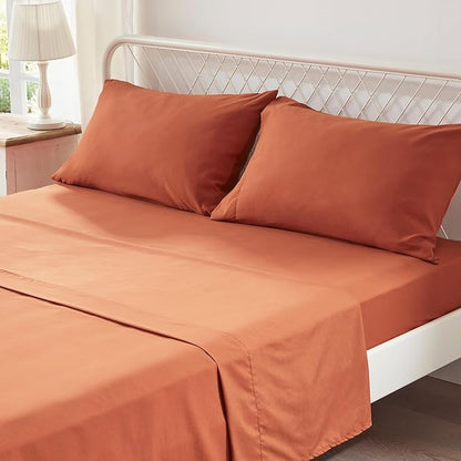 Anluoer Queen Comforter Set 7 Piece with Sheets, Burnt Orange Boho Bed in a Bag Queen, Lightweight Terracotta Bedding Sets