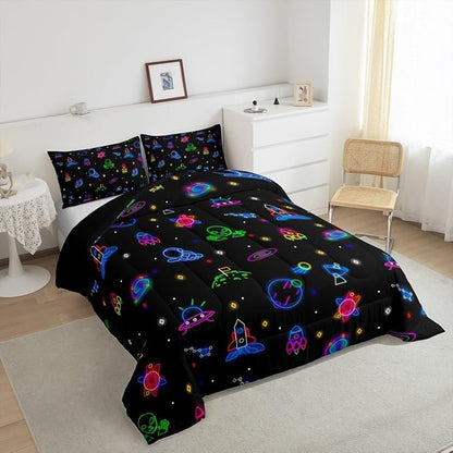jejeloiu Galaxy Astronaut Duvet Cover Toddle Size Glitter Outer Space Bedding Set for Kids Boys Girls Solar System Comforter Cover Set Nebula Bedspread Cover 2Pcs