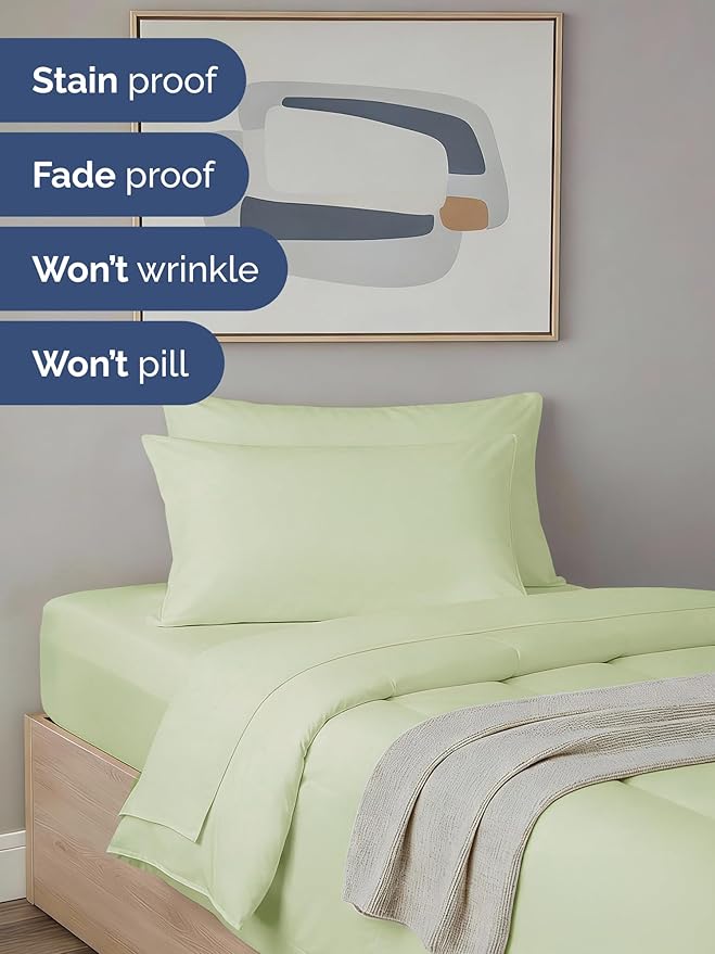 Twin XL Comforter Set - 5 Piece Bed in a Bag Twin XL Size Bed Set - Down Alternative Comforter, Flat Sheet, Fitted Sheet, Pillowcase & Sham for All Seasons - Ultra Soft & Breathable - Light Sage Green