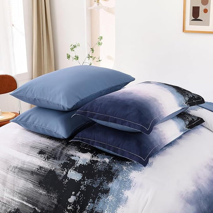 Dinjoy Ombre Blue Comforter Set Cal King Size Gradient Navy Blue Black Boho Bedding Set