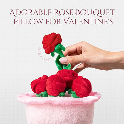 Phantoscope Valentine Pillows, Handcrafted Plush Rose Bouquet Shaped Pillow Valentines Day Decorations Throw Pillow for Home Living Room Sofa Couch, Pink, 10.5 X 10 Inches