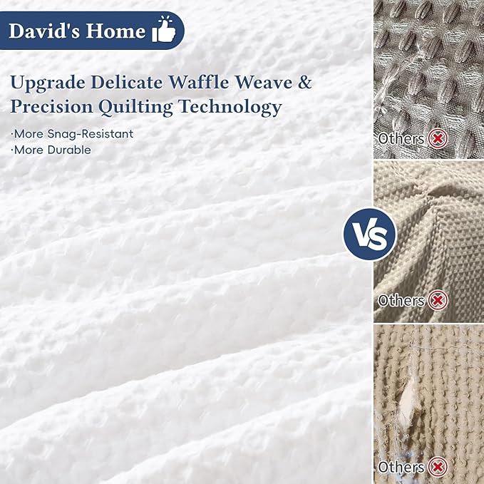 David's Home Waffle Weave Comforter Set 3PCS King Size, Soft Breathable Lightweight Cozy Skin-Friendly Warm for All Season, Elegant Aesthetic Home Decor Bedding Set with Pillow Shams, White